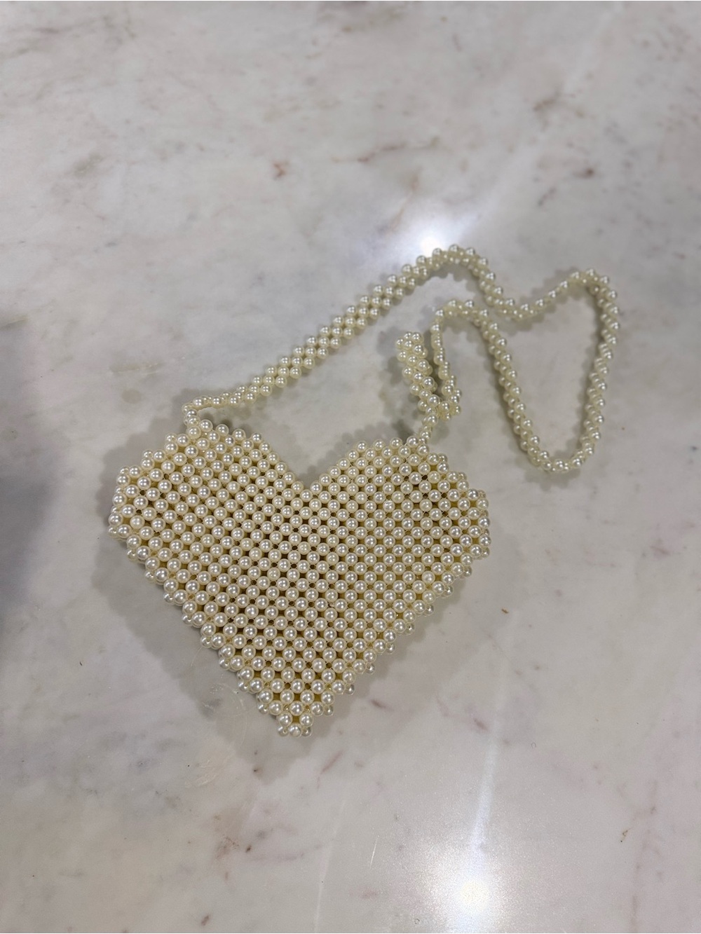 Anthropologie Pearl Beaded Heart Shoulder Bag in Ivory - Picture 1 of 2